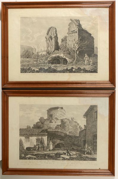 Coppia di incisioni su carta entro cornici. Roma, XIX secolo Antichit� della Via Appia  - Asta Stampe - Associazione Nazionale - Case d'Asta italiane