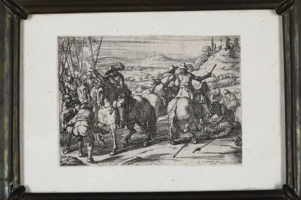 Jacques Courtois detto il Borgognone (1621-1675) �Scena di battaglia�  - Asta Stampe - Associazione Nazionale - Case d'Asta italiane
