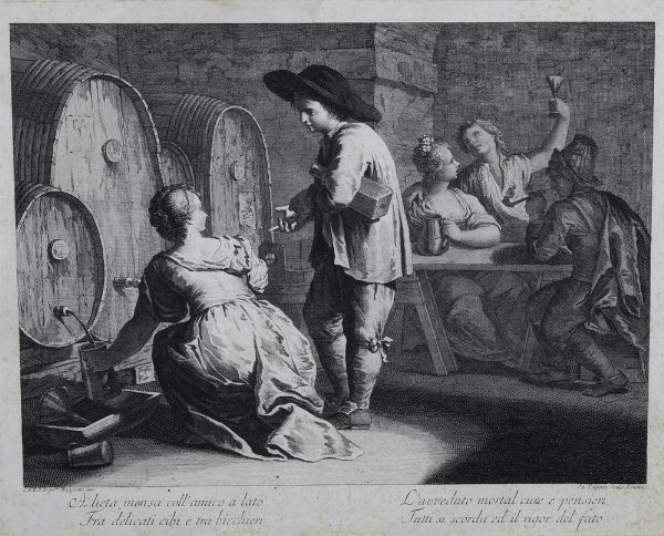 Giovanni Volpato da Francesco Maggiotto Coppia di incisioni dalla serie dei proverbi - scene di genere con proverbio alla base, Venezia, seconda met� sec. XVIII  - Asta Stampe - Associazione Nazionale - Case d'Asta italiane