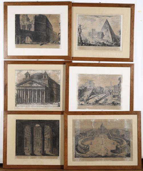 Giovanni Battista Piranesi (Mogliano Veneto, 4 ottobre 1720 � Roma, 9 novembre 1778) Lotto di sette vedute di Roma antica e moderna  - Asta Stampe - Associazione Nazionale - Case d'Asta italiane