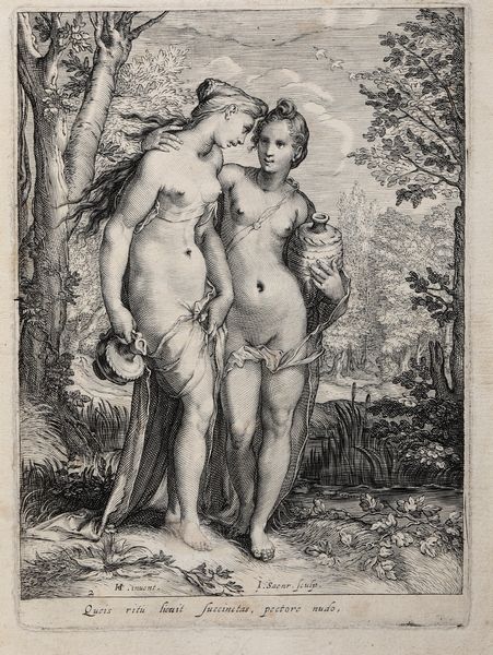 Jan Saenredam (Zaandam, 1565 � Assendelft, 1607) da un soggetto di Hendrick Goltzius Le ninfe con brocche<BR>  - Asta Stampe - Associazione Nazionale - Case d'Asta italiane