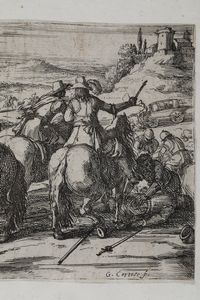 Jacques Courtois detto il Borgognone (1621-1675) �Scena di battaglia�  - Asta Stampe - Associazione Nazionale - Case d'Asta italiane
