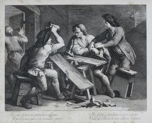 Giovanni Volpato da Francesco Maggiotto Coppia di incisioni dalla serie dei proverbi - scene di genere con proverbio alla base, Venezia, seconda met� sec. XVIII  - Asta Stampe - Associazione Nazionale - Case d'Asta italiane