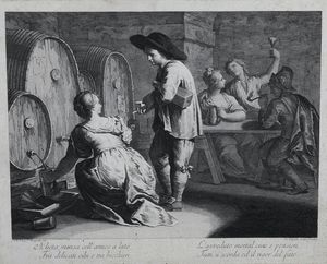 Giovanni Volpato da Francesco Maggiotto Coppia di incisioni dalla serie dei proverbi - scene di genere con proverbio alla base, Venezia, seconda met� sec. XVIII  - Asta Stampe - Associazione Nazionale - Case d'Asta italiane