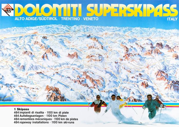 Berann Heinrich Caesar : Dolomiti superskipass  - Asta POP Culture e Manifesti d'Epoca - Associazione Nazionale - Case d'Asta italiane
