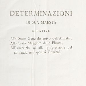 Nuova organizzazione  d� corpi di Fanteria Nazionale di linea. Determinazioni di S Maest� per servire alla formazione delle  brigate  - Asta Libri, Autografi e Stampe - Associazione Nazionale - Case d'Asta italiane