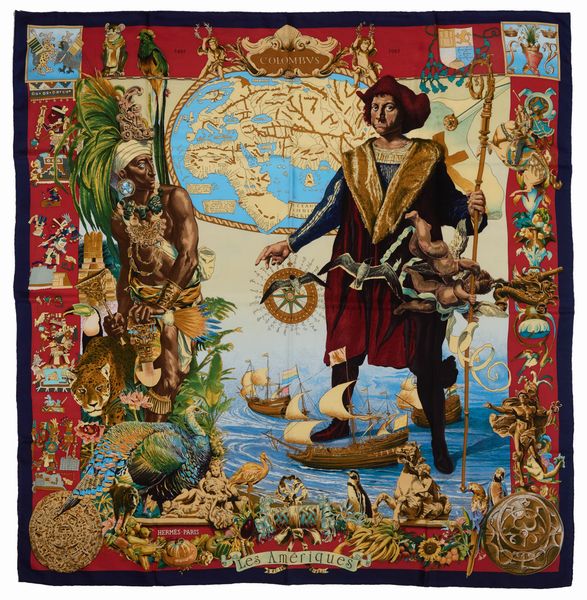 Hermès : Foulard Columbus Les Amriques  - Asta Luxury Fashion - Associazione Nazionale - Case d'Asta italiane