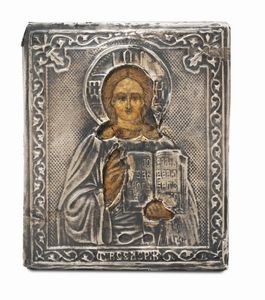 Icona con riza in argento raffigurante Cristo Pantocratore, Russia 1867  - Asta Argenti da Collezione - Associazione Nazionale - Case d'Asta italiane
