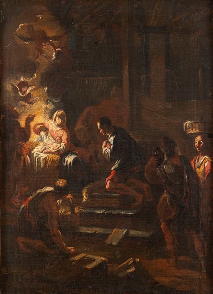 Scuola dell'Italia settentrionale, secolo XVII : Adorazione dei pastori  - Asta Dipinti e Disegni Antichi - Associazione Nazionale - Case d'Asta italiane