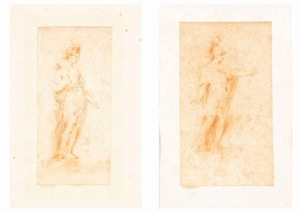 Scuola bolognese, secolo XVIII : Studio per Apollo; e Studio per Diana  - Asta Dipinti e Disegni Antichi - Associazione Nazionale - Case d'Asta italiane
