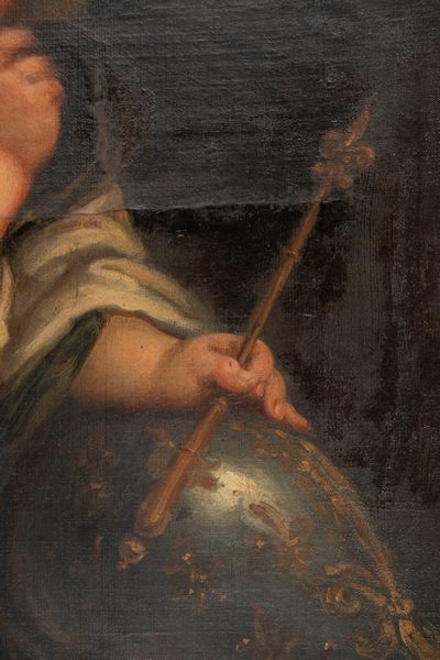 Scuola lombarda, secolo XVII : Amorino con elmo e scettro  - Asta Dipinti e Disegni Antichi - Associazione Nazionale - Case d'Asta italiane