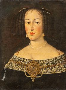 Scuola dell'Italia settentrionale, secolo XVII - Ritratto di gentildonna a mezzobusto, con collana e orecchini di perle