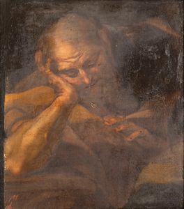 Scuola italiana, secolo XVII : Santo a mezzo busto  - Asta Dipinti e Disegni Antichi - Associazione Nazionale - Case d'Asta italiane