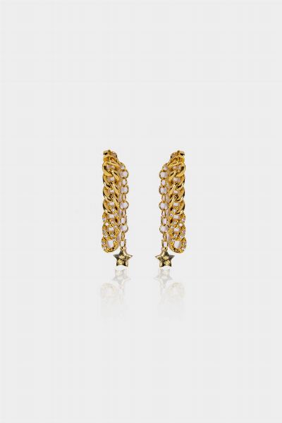 COPPIA DI ORECCHINI : Peso gr 7 8 in oro giallo  con maglia groumette con diamanti taglio brillante per totali ct 0 28 ca e stelle pendenti  - Asta Gioielli  - Associazione Nazionale - Case d'Asta italiane