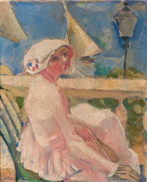 MAURICE BARRAUD Ginevra 1899 - Ginevra 1954 : Figura femminile al balcone  (al retro e al rovescio Nudo in piedi)  - Asta Dipinti  - Associazione Nazionale - Case d'Asta italiane