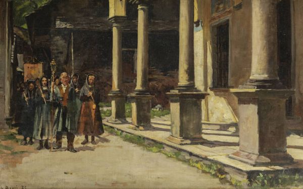 ALBERTO ROSSI Torino 1858 - 1936 : Processione a Campertonio 1885  - Asta Dipinti  - Associazione Nazionale - Case d'Asta italiane