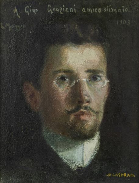 FELICE CASORATI Novara 1883 - 1963 Torino : Ritratto di Gino Graziani 4 maggio 1903  - Asta Dipinti  - Associazione Nazionale - Case d'Asta italiane