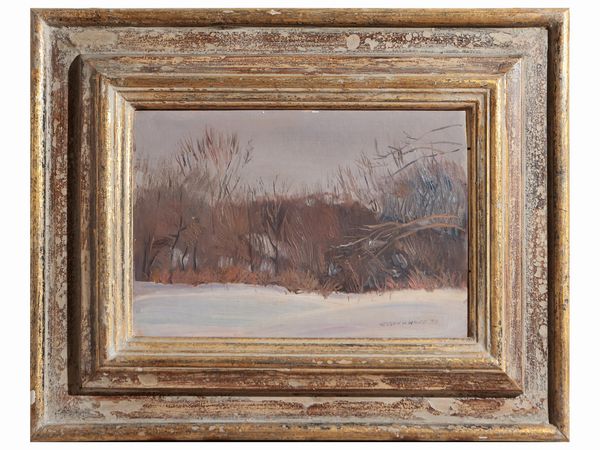 Nelson H. White : Paesaggio innevato 1977  - Asta La Casa del Maestro Pietro Annigoni e di Rosa Segreto - Associazione Nazionale - Case d'Asta italiane