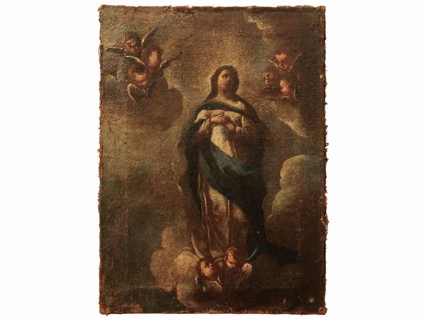 Scuola italiana del XVII/XVIII secolo : Ascensione della Vergine  - Asta La Casa del Maestro Pietro Annigoni e di Rosa Segreto - Associazione Nazionale - Case d'Asta italiane