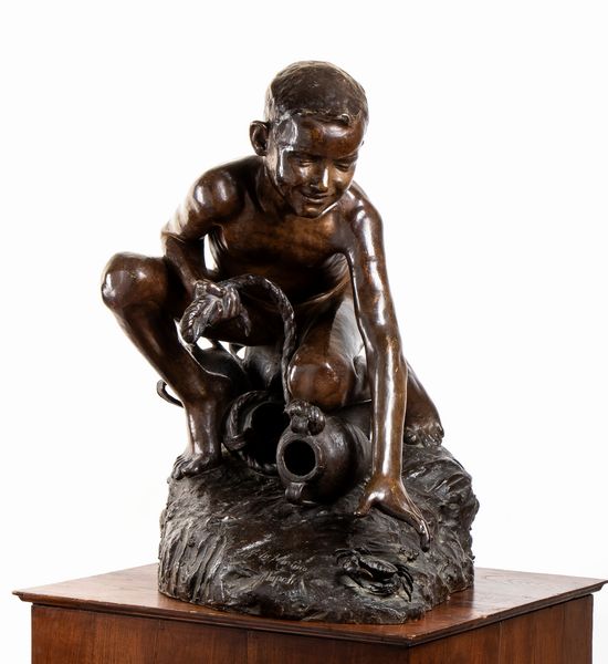 Giovanni De Martino : Giovane pescatore di granchi  - Asta  Arte moderna e contemporanea: XIX, XX, XXI secolo. Con una sezione dedicata alla ceramica del �900 - Associazione Nazionale - Case d'Asta italiane