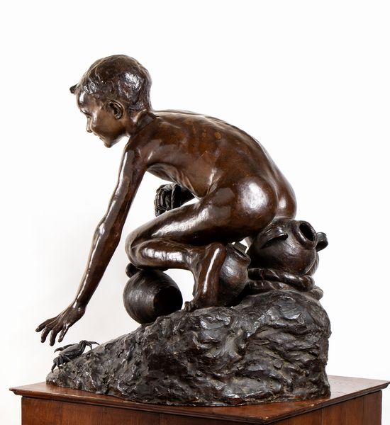 Giovanni De Martino : Giovane pescatore di granchi  - Asta  Arte moderna e contemporanea: XIX, XX, XXI secolo. Con una sezione dedicata alla ceramica del �900 - Associazione Nazionale - Case d'Asta italiane