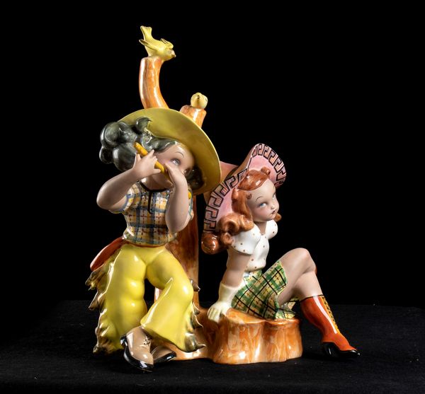 TIZIANO GALLI : Suonatrice di flauto  - Asta  Arte moderna e contemporanea: XIX, XX, XXI secolo. Con una sezione dedicata alla ceramica del 900 - Associazione Nazionale - Case d'Asta italiane