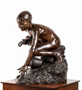 Giovanni De Martino : Giovane pescatore di granchi  - Asta  Arte moderna e contemporanea: XIX, XX, XXI secolo. Con una sezione dedicata alla ceramica del �900 - Associazione Nazionale - Case d'Asta italiane