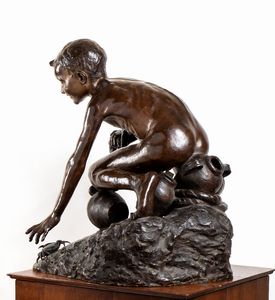 Giovanni De Martino : Giovane pescatore di granchi  - Asta  Arte moderna e contemporanea: XIX, XX, XXI secolo. Con una sezione dedicata alla ceramica del �900 - Associazione Nazionale - Case d'Asta italiane