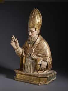 SCULTORE DELL'ITALIA MERIDIONALE DEL XVII SECOLO : Busto reliquiario di Sant'Eusebio in legno intagliato, dorato e dipinto  - Asta Asta 492 | ARTE ANTICA E DEL XIX SECOLO - Arte antica e antiquariato Tradizionale - Associazione Nazionale - Case d'Asta italiane