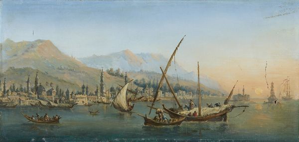 ARTISTA ITALIANO DEL XIX SECOLO : Veduta di porto orientale con feluche e altre imbarcazioni  - Asta Asta 493 | ARTE ANTICA E DEL XIX SECOLO - Dipinti e sculture del XIX secolo Tradizionale - Associazione Nazionale - Case d'Asta italiane