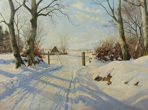 PRYN HARALD JULIUS NIELS (1891 - 1968) : Una mattina d'inverno a Ravnsholt  - Asta Asta 493 | ARTE ANTICA E DEL XIX SECOLO - Dipinti e sculture del XIX secolo Tradizionale - Associazione Nazionale - Case d'Asta italiane