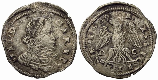 MESSINA. Regno di Sicilia. Filippo III di Spagna (1598-1621). 4 tarÃ¬ 1609. Ag (10,42 g; 29,9 mm)  - Asta Monete e medaglie medievali e moderne italiane ed estere - Associazione Nazionale - Case d'Asta italiane