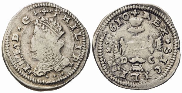 MESSINA. regno di Sicilia. Filippo III di Spagna (1598-1621). 3 tarÃ¬ 1610. Ag (7,79 g; 27,2 mm)  - Asta Monete e medaglie medievali e moderne italiane ed estere - Associazione Nazionale - Case d'Asta italiane