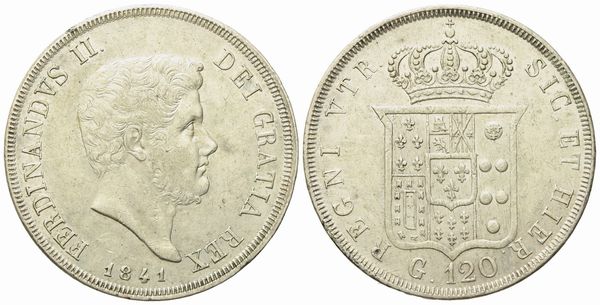 NAPOLI. Regno delle Due Sicilie. Ferdinando II di Borbone (1830-1859). Piastra 120 grana 1841. Ag (27,45 g; 37 mm)  - Asta Monete e medaglie medievali e moderne italiane ed estere - Associazione Nazionale - Case d'Asta italiane