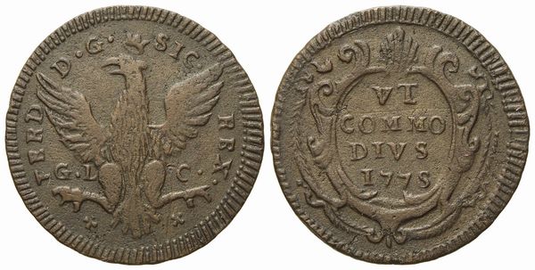 PALERMO. Regno di Sicilia. Ferdinando III di Borbone (1759 - 1816). Grano 1775. Cu (3,92 g; 24 mm)  - Asta Monete e medaglie medievali e moderne italiane ed estere - Associazione Nazionale - Case d'Asta italiane