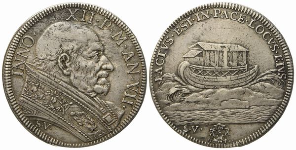 STATO PONTIFICIO. Roma. Innocenzo XII (1691 - 1700). Mezza piastra 1697 Arca di Noè. Ag (16,03 g; 37,5 mm)  - Asta Monete e medaglie medievali e moderne italiane ed estere - Associazione Nazionale - Case d'Asta italiane