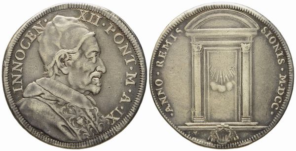 STATO PONTIFICIO. Roma. Innocenzo XII (1691 - 1700). Mezza piastra 1700 Giubileo, porta santa. Ag (15,51 g; 36,8 mm)  - Asta Monete e medaglie medievali e moderne italiane ed estere - Associazione Nazionale - Case d'Asta italiane