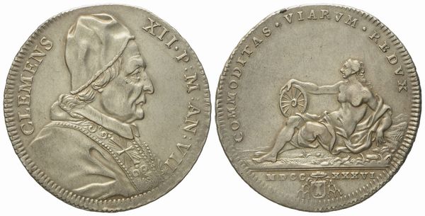 STATO PONTIFICIO. Roma. Clemente XII (1730 - 1740). Testone 1736. Ag (8,45 g; 31 mm)  - Asta Monete e medaglie medievali e moderne italiane ed estere - Associazione Nazionale - Case d'Asta italiane