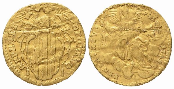 STATO PONTIFICIO. Roma. Benedetto XIV (1740 - 1758). Mezzo zecchino 1743. Au (1,73 g; 18 mm)  - Asta Monete e medaglie medievali e moderne italiane ed estere - Associazione Nazionale - Case d'Asta italiane