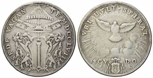 STATO PONTIFICIO. Roma. Sede vacante (1758). Scudo 1758. Ag (27,50 g; 40,4 mm)  - Asta Monete e medaglie medievali e moderne italiane ed estere - Associazione Nazionale - Case d'Asta italiane