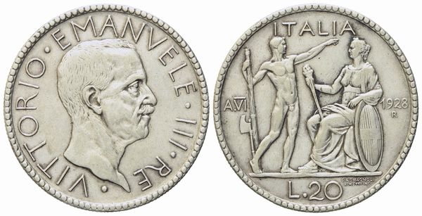 REGNO D'ITALIA. Vittorio Emanuele III (1900-1943). 20 Lire 1928 Littore. Ag (14,85 g; 35 mm)  - Asta Monete e medaglie medievali e moderne italiane ed estere - Associazione Nazionale - Case d'Asta italiane