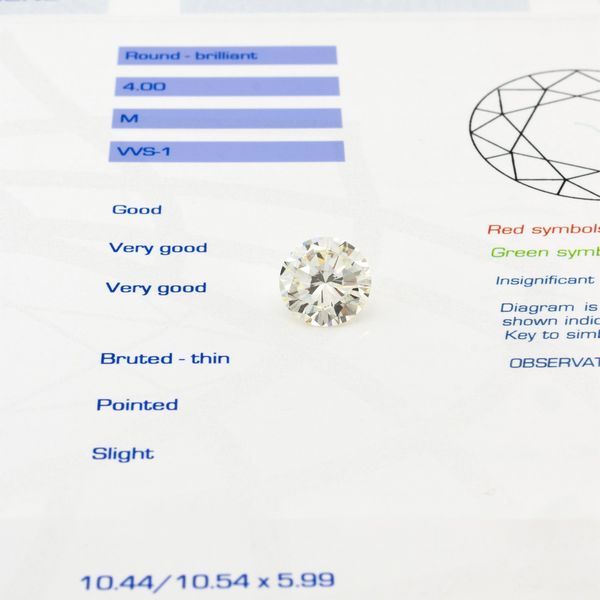 Diamante naturale sciolto taglio brillante ct 4  - Asta Gioielli e Orologi - Associazione Nazionale - Case d'Asta italiane