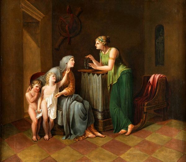 Cornelia madre dei Gracchi mostra i suoi due figli  - Asta Dipinti Antichi - Associazione Nazionale - Case d'Asta italiane