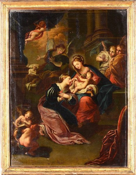 Madonna con Bambino, angeli e figura di adorante  - Asta Dipinti Antichi - Associazione Nazionale - Case d'Asta italiane