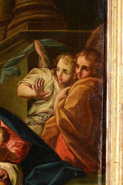 Madonna con Bambino, angeli e figura di adorante  - Asta Dipinti Antichi - Associazione Nazionale - Case d'Asta italiane