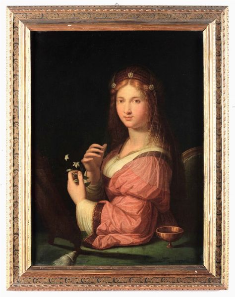 Ritratto di giovane donna con fiori di gelsomino  - Asta Dipinti Antichi - Associazione Nazionale - Case d'Asta italiane
