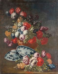 Lavagna Francesco - Nature morte con fiori e porcellane
