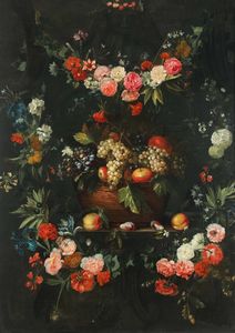 Ykens Frans - Natura morta con frutta e fiori