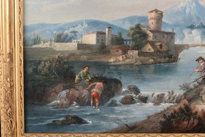 ZUCCARELLI FRANCESCO : Paesaggio con figure lungo un fiume  - Asta Dipinti Antichi - Associazione Nazionale - Case d'Asta italiane