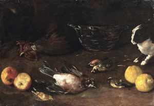Guidobono Bartolomeo - Natura morta di frutta e cacciagione con coniglio